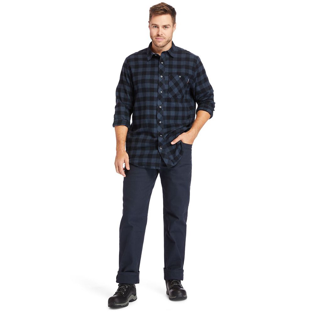 Camisa Timberland Argentina Hombre - Pro® Woodfort Mid-Weight Flex Flannel Work - Azul Marino - ANPX